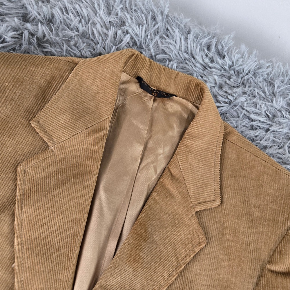 Haggar Mens 42 Tan Vintage Two Button Ribbed Corduroy Blazer Jacket